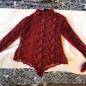 Windsor red mesh snake skin print bodysuit
